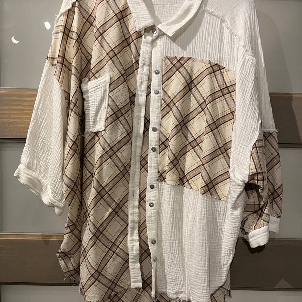Plaid and White Button-Up Shirt